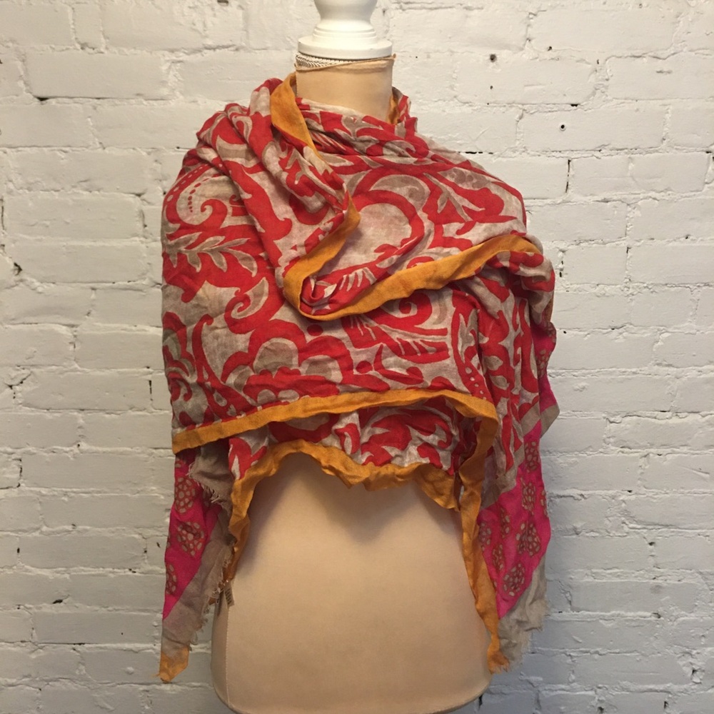 Kinross Cashmere cashmere & silk wrap scarf red print